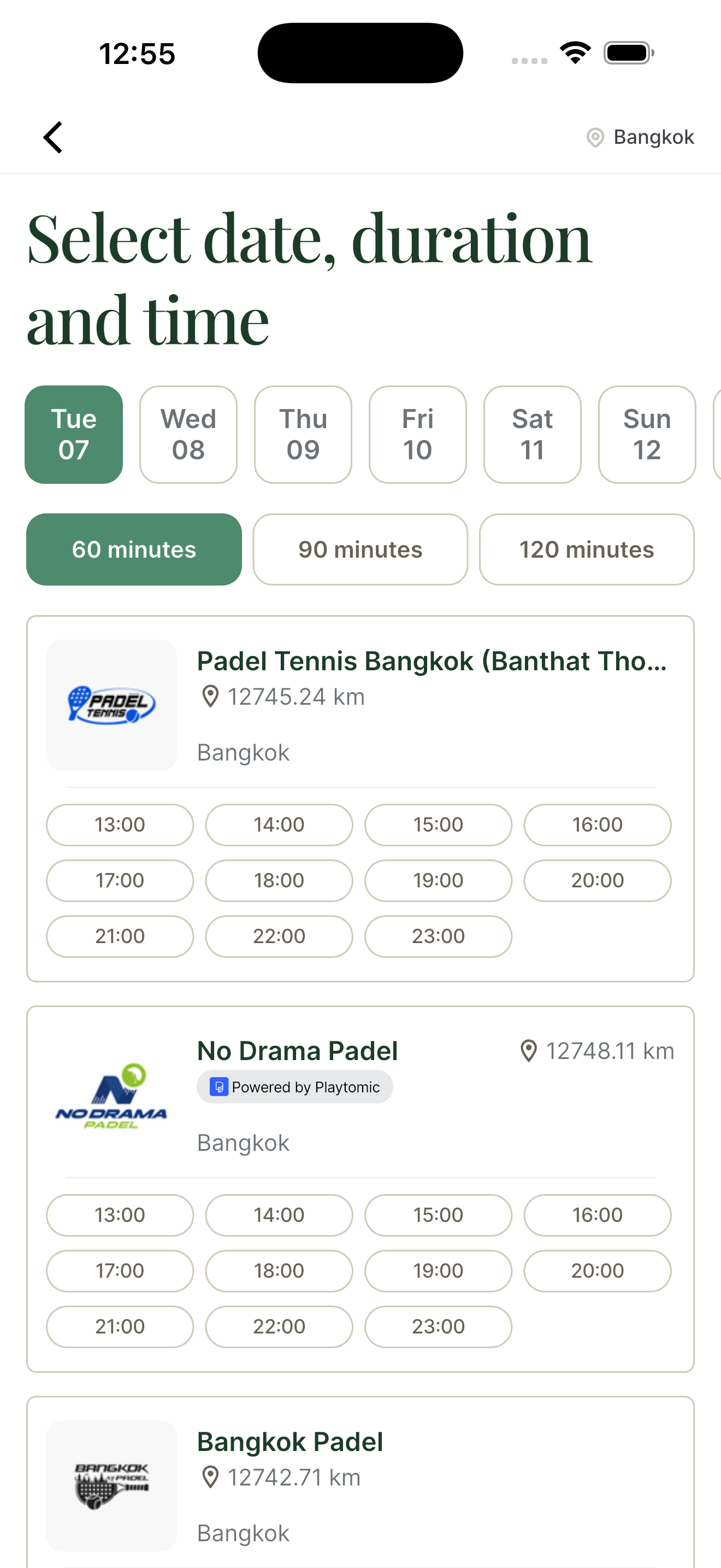 Court booking date and time